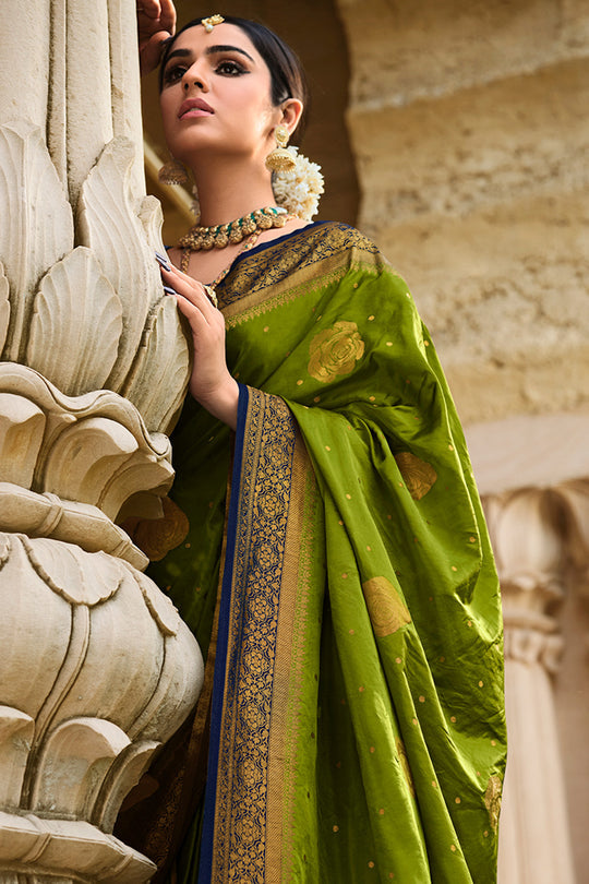 MySilkLove Corn Harvest Green Kanjivaram Saree