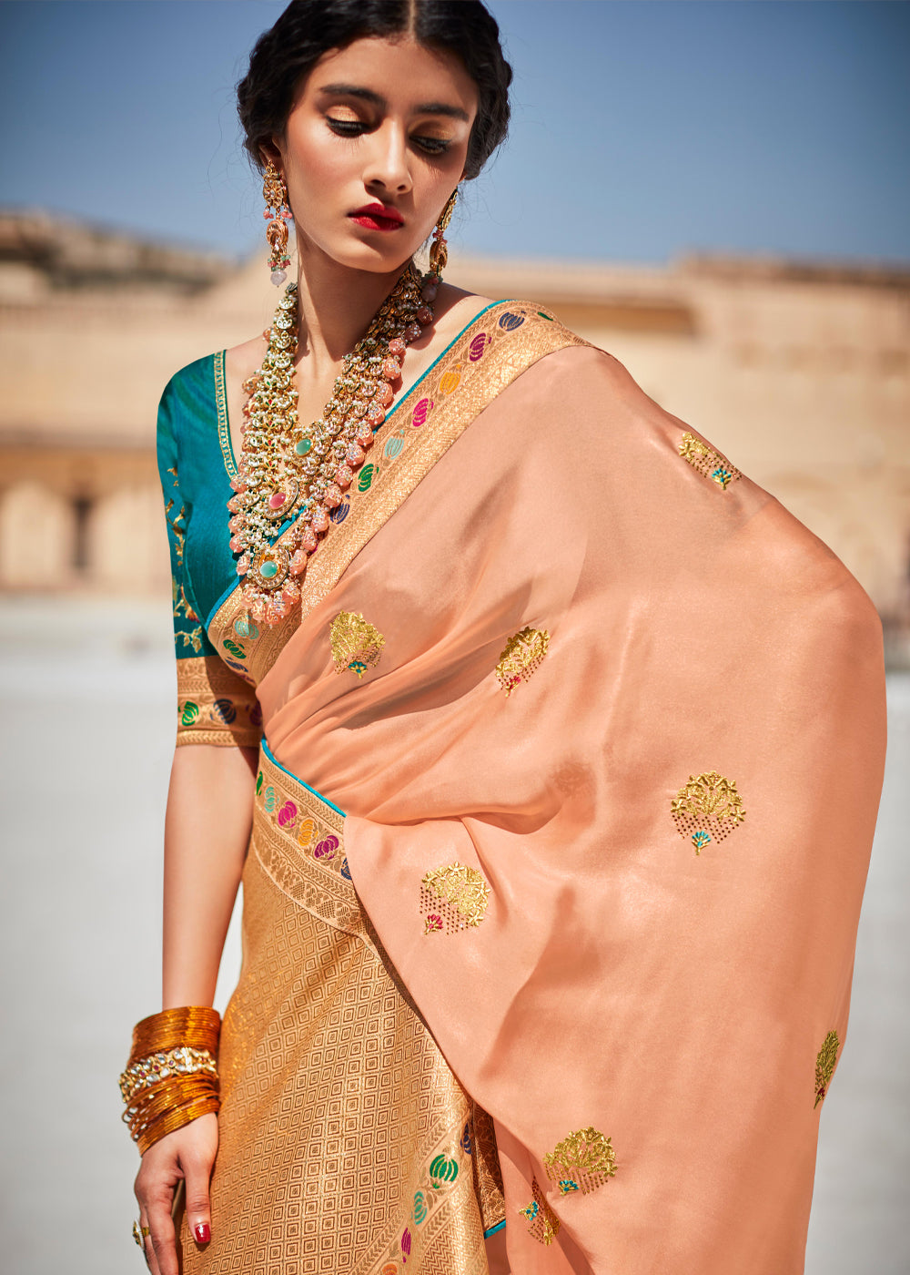 MySilkLove Tumbleweed Orange Woven Banarasi Soft Silk Designer Saree