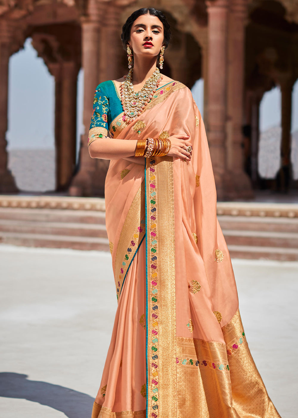 Buy MySilkLove Tumbleweed Orange Woven Banarasi Soft Silk Designer Saree Online