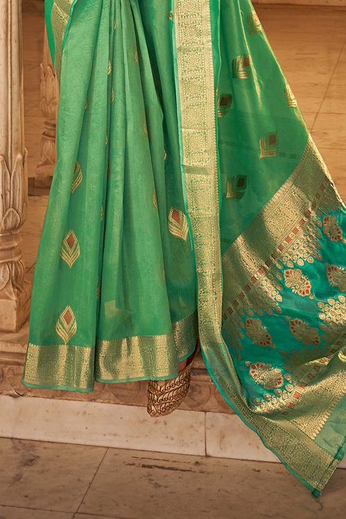 Buy MySilkLove Sea Green Banarasi Silk Saree Online