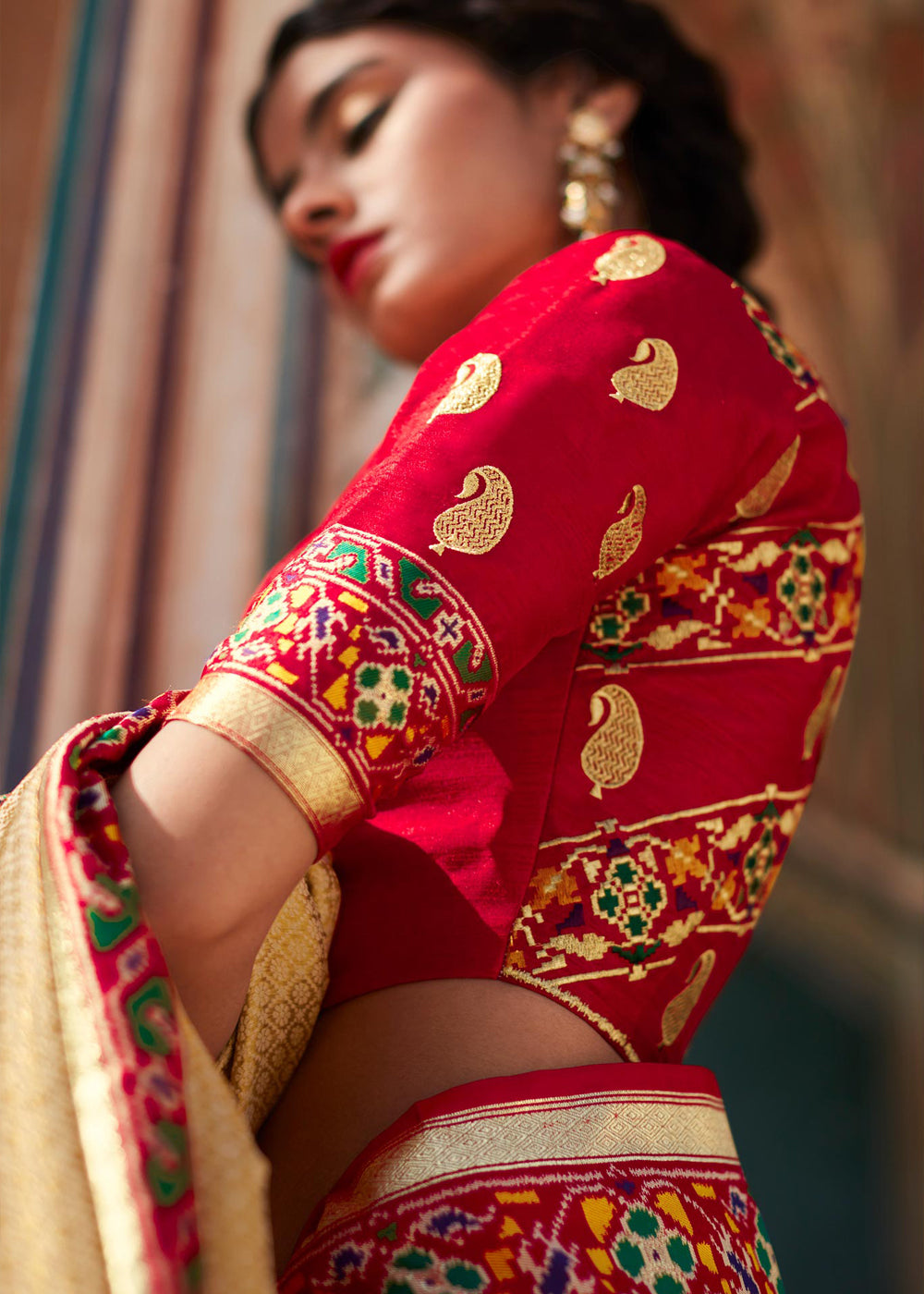 MySilkLove Portafino Yellow and Red Woven Banarasi Soft Silk Designer Saree