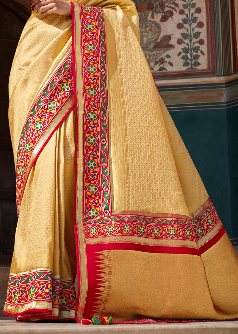 Portafino Yellow and Red Woven Banarasi Soft Silk Designer Saree