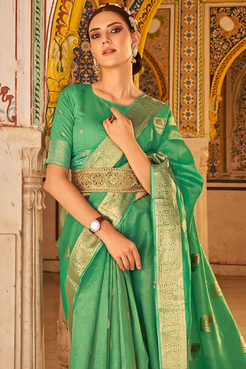 Buy MySilkLove Sea Green Banarasi Silk Saree Online