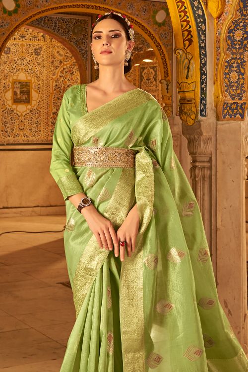 Buy MySilkLove Wild Willow Green Banarasi Silk Saree Online