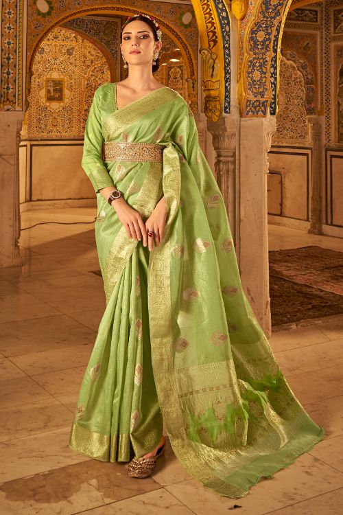 Buy MySilkLove Wild Willow Green Banarasi Silk Saree Online