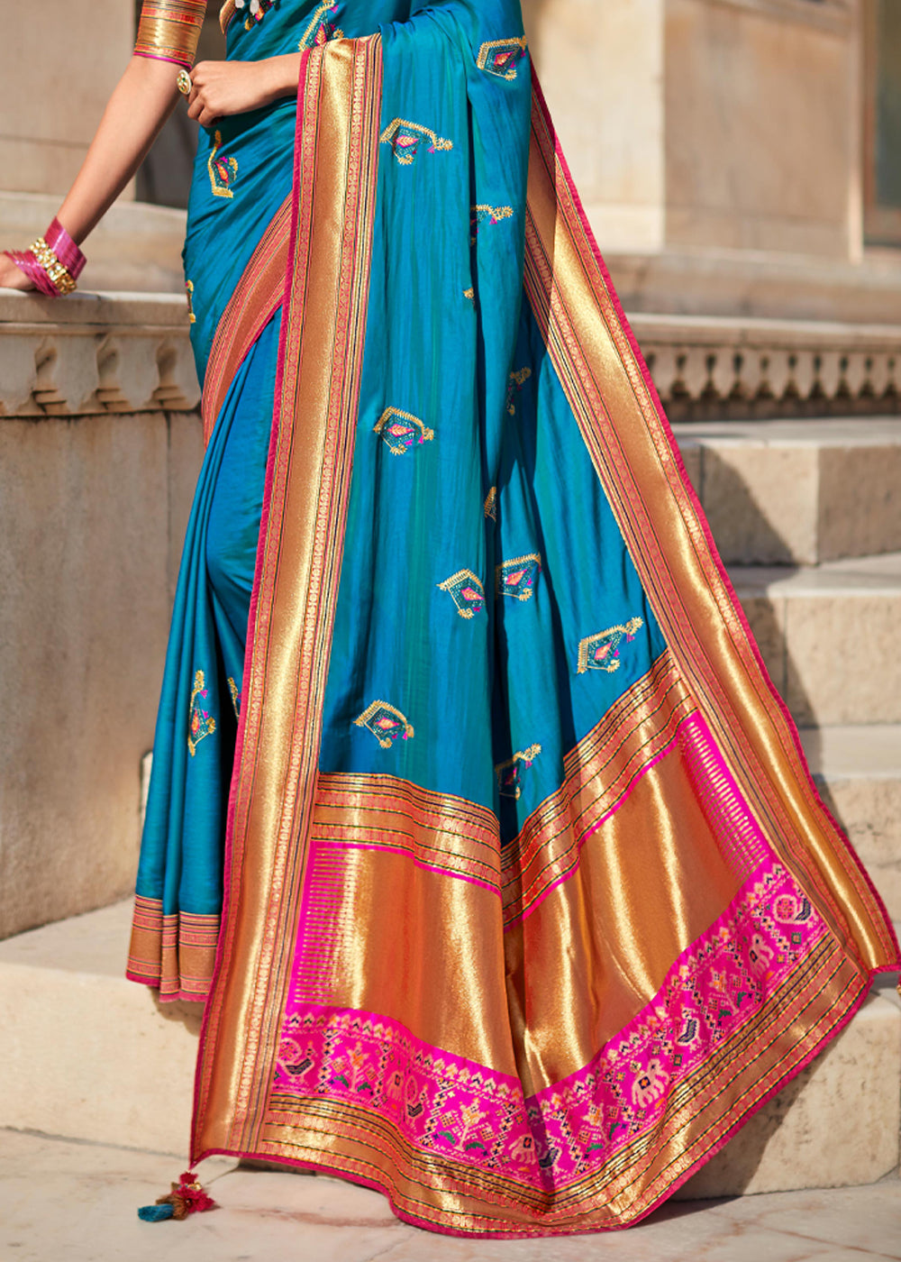 Buy MySilkLove Allports Blue and Pink Woven Banarasi Soft Silk Designer Saree Online