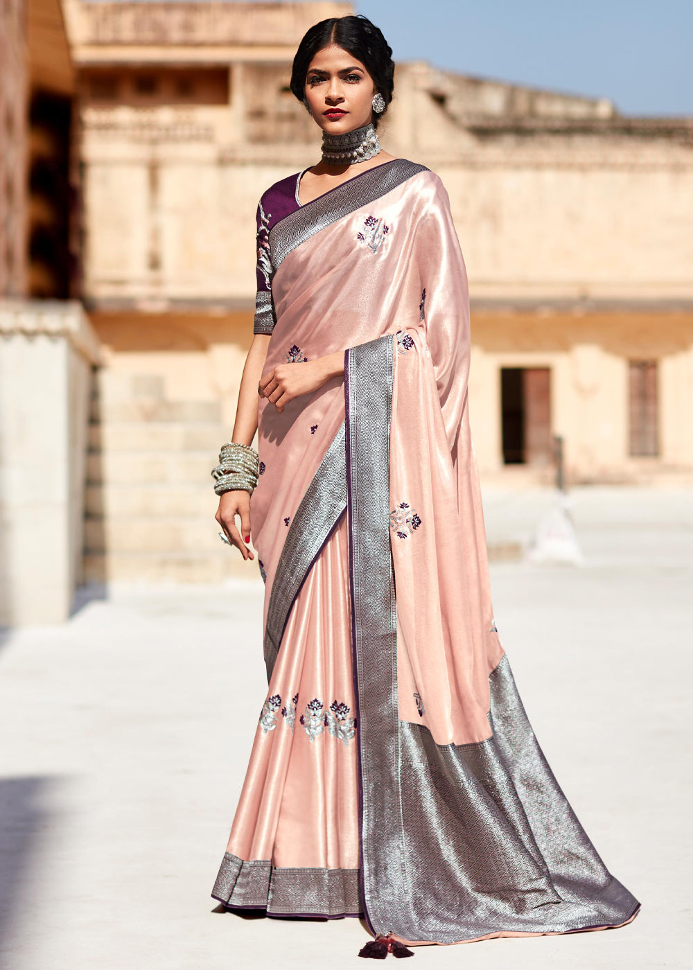 Buy MySilkLove Beauty Bush Pink Woven Banarasi Soft Silk Designer Saree Online