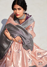 Beauty Bush Pink Woven Banarasi Soft Silk Designer Saree