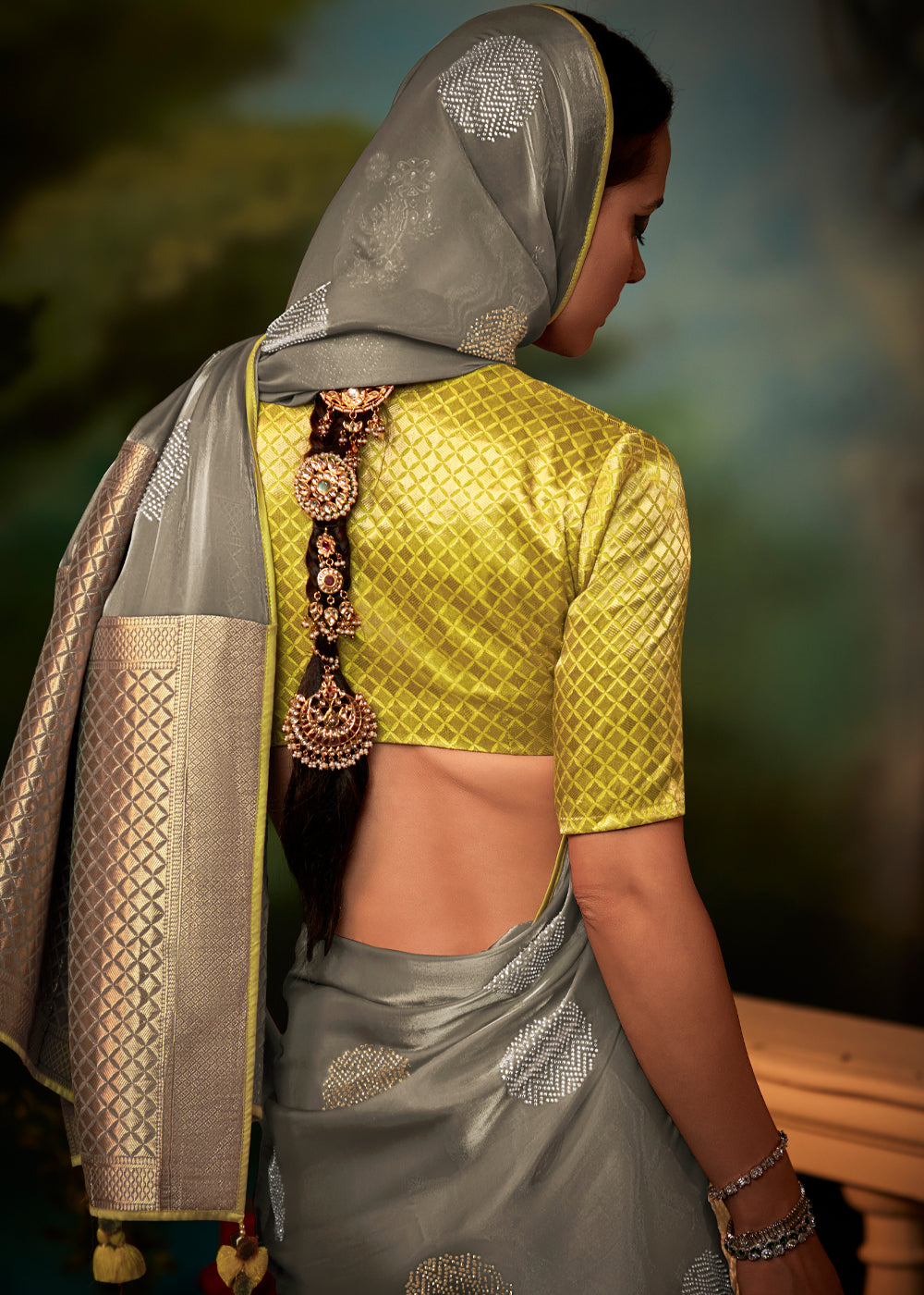Pine Cone Green Woven Banarasi Soft Silk Designer Saree