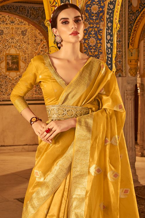 Gold Yellow Banarasi Silk Saree