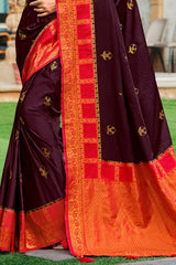 Aubergine Purple and Red Kanjivaram Saree