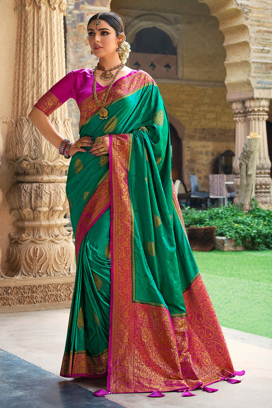 Buy MySilkLove Tropical Rain Forest Green Kanjivaram Saree Online