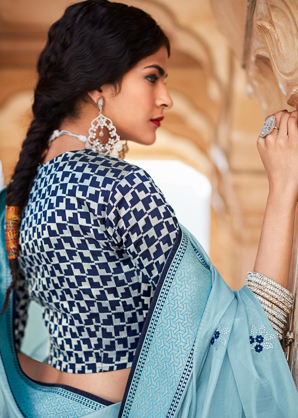 Buy MySilkLove Casper Blue Woven Banarasi Soft Silk Designer Saree Online