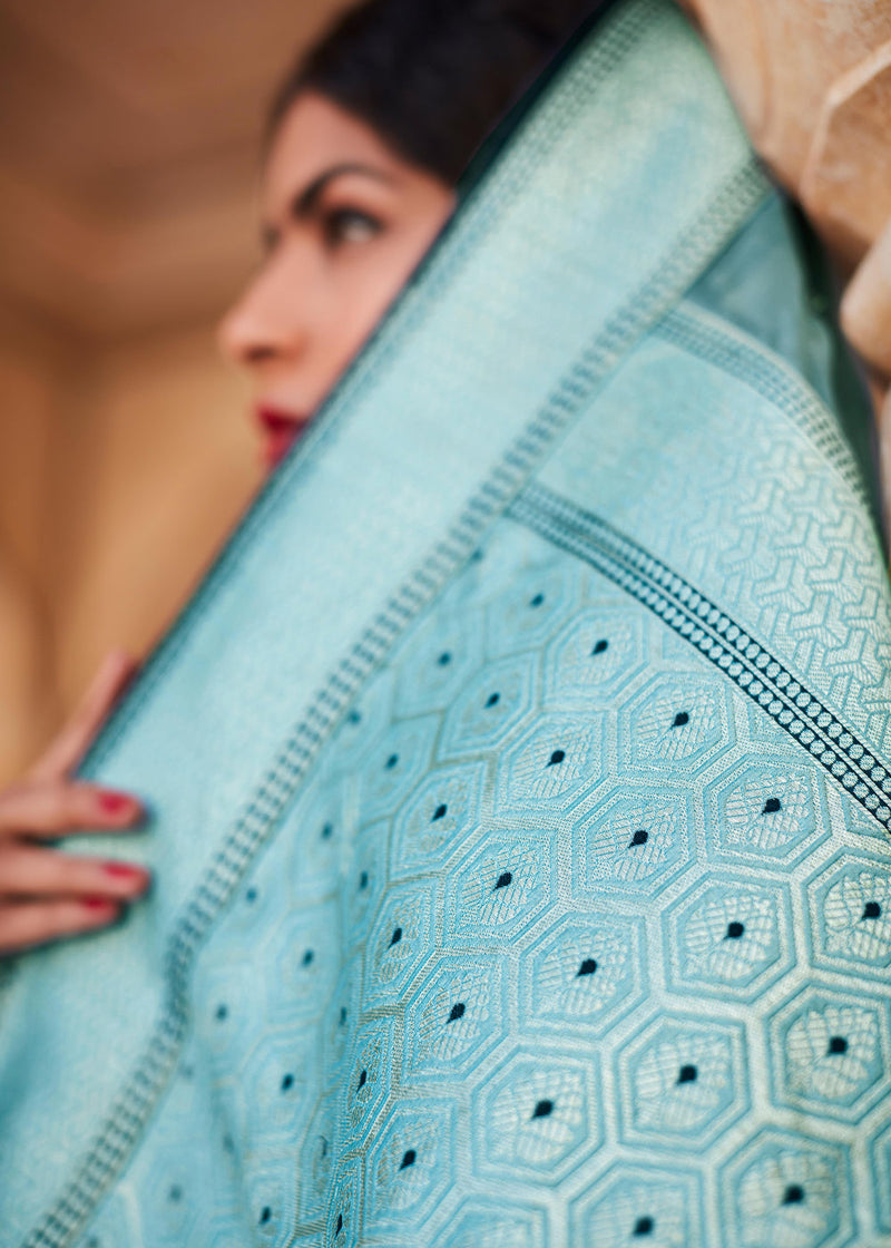 Casper Blue Woven Banarasi Soft Silk Designer Saree
