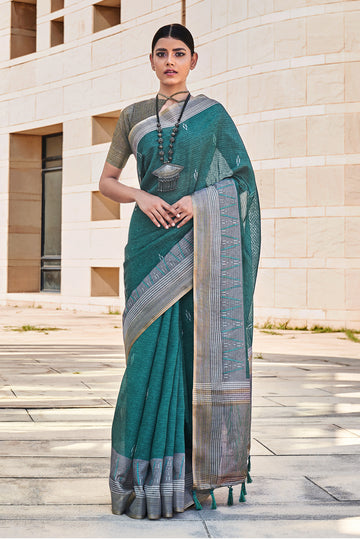 Buy MySilkLove Dianne Blue Printed Cotton Silk Saree Online