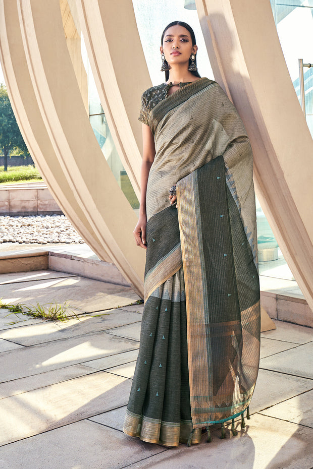 Buy MySilkLove Heavy Green Printed Cotton Silk Saree Online