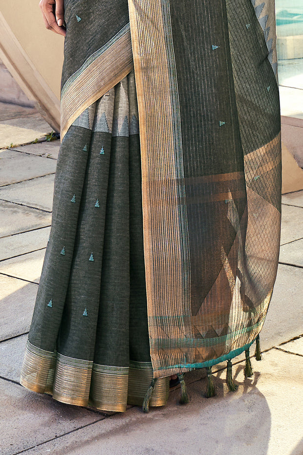 Heavy Green Printed Cotton Silk Saree