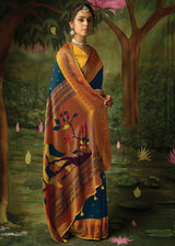 Firefly Blue Woven Paithani Silk Saree