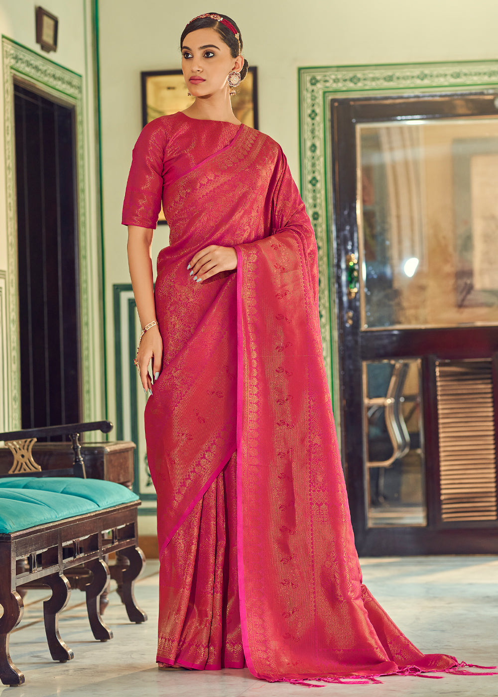 Buy MySilkLove Fuzzy Red Woven Kanjivaram Silk Saree Online