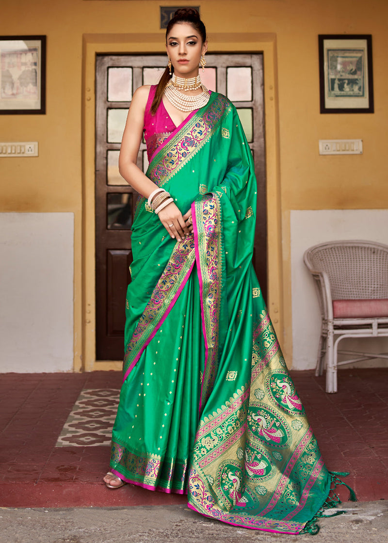 Green Haze Banarasi Woven Soft Silk Saree