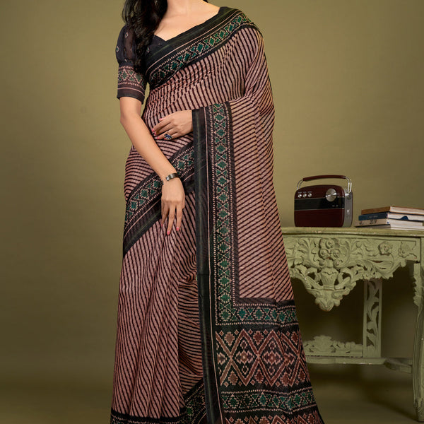 Gosriki Dola Silk fabric Brown color Plain Saree (DOLA SILK_BROWN)