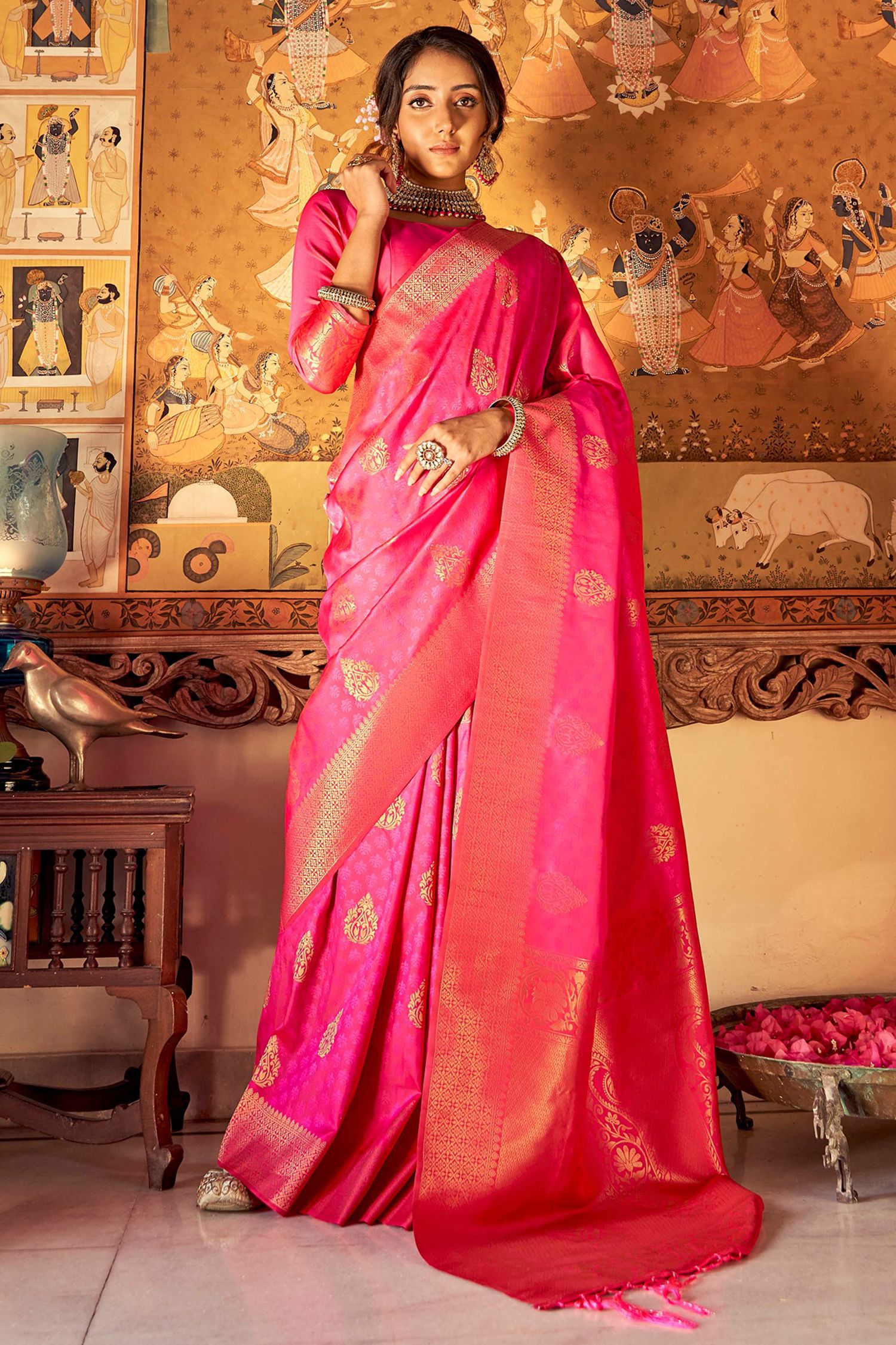 Buy MySilkLove Wild Pink Woven Banarasi Silk Saree Online