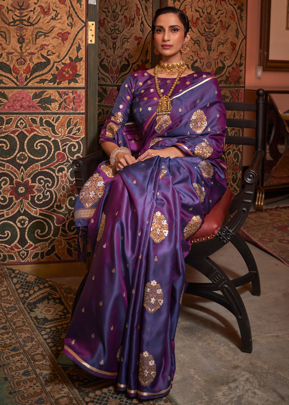 Buy MySilkLove Mystic Purple Woven Satin Silk Saree Online
