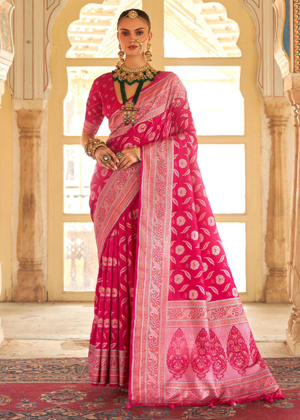 Buy MySilkLove Cherry Pink Zari Woven Banarasi Silk Saree Online
