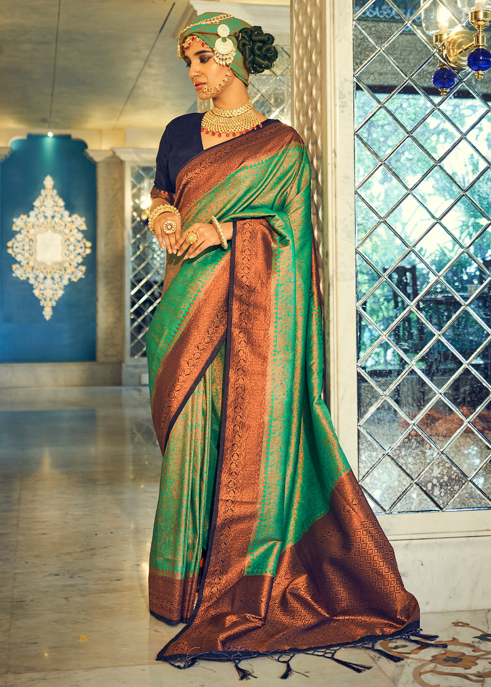 Buy MySilkLove Misty Moss Green Woven Kanjivaram Silk Saree Online