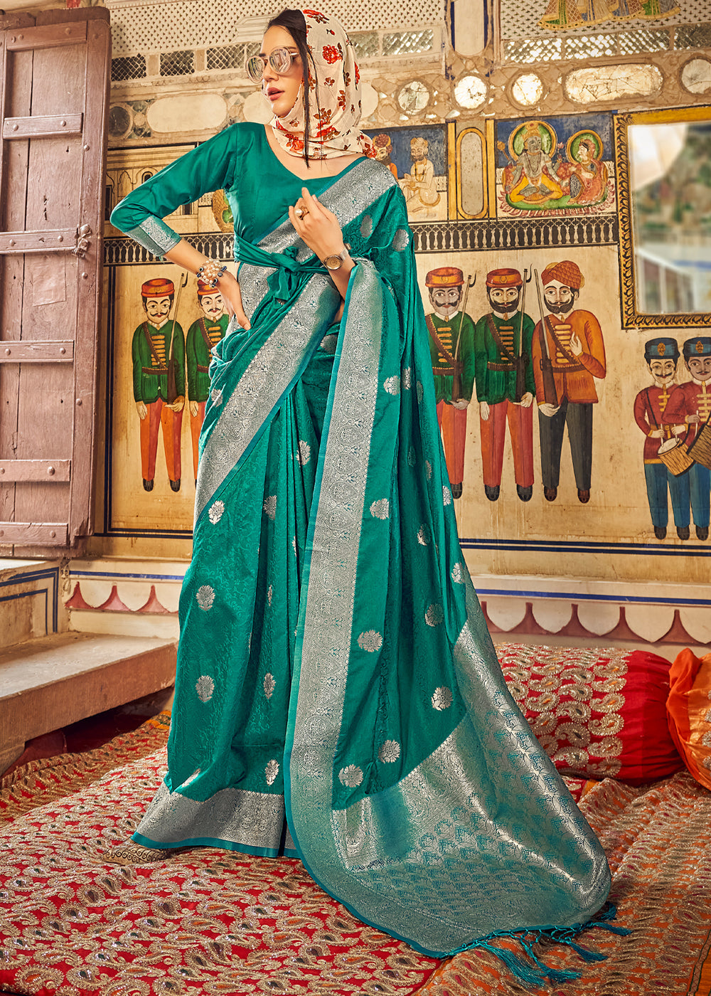 Buy MySilkLove Keppel Green Banarasi Woven Silk Saree Online