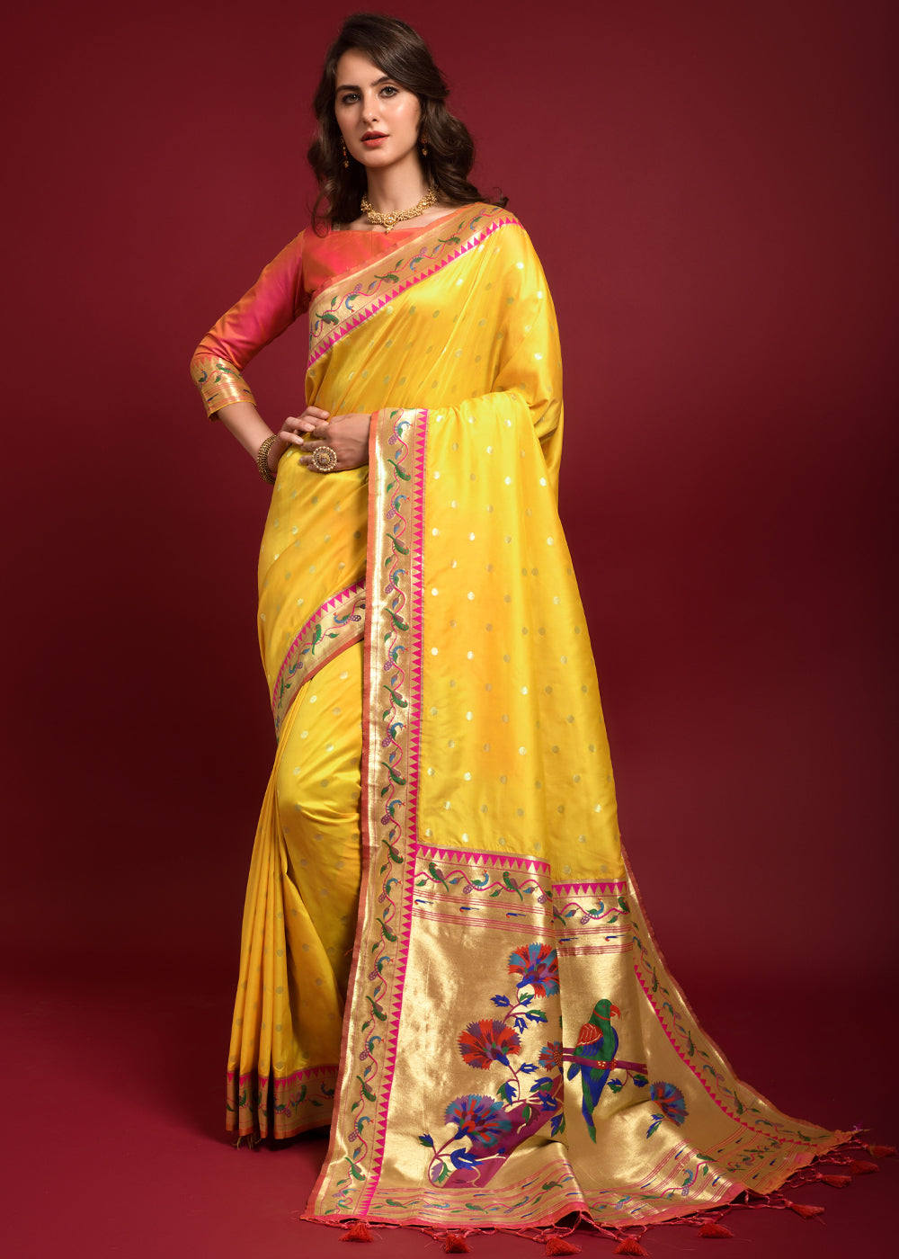 Buy MySilkLove Energy Yellow Woven Paithani Silk Saree Online