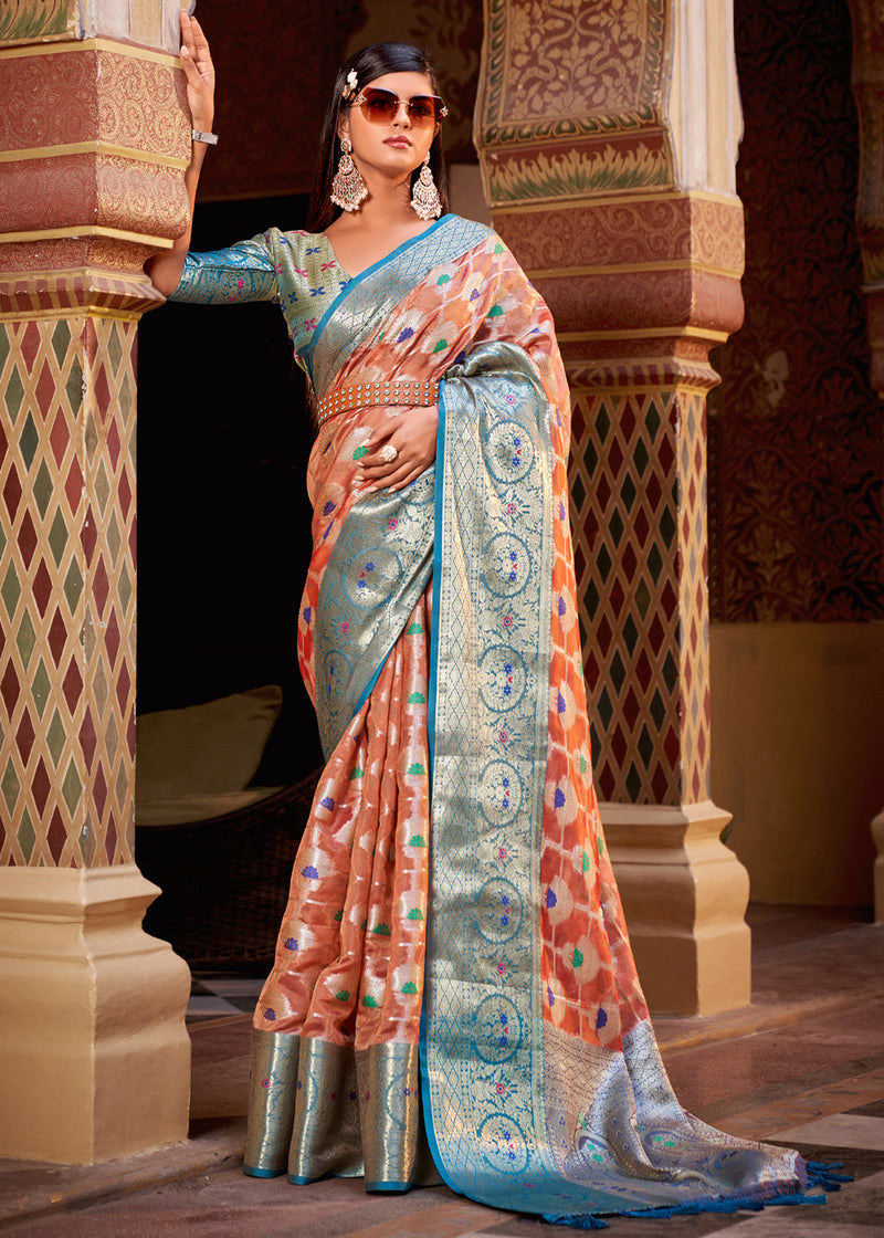 Peach colour clearance wedding silk sarees