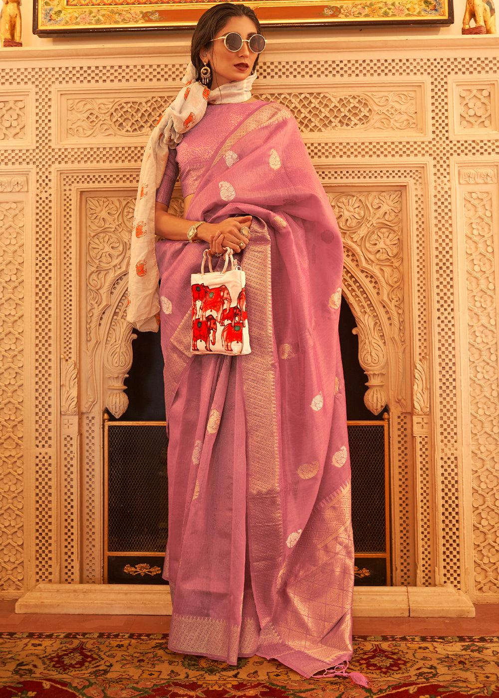 Buy MySilkLove Light Purple Zari Woven Tissue Silk Saree Online