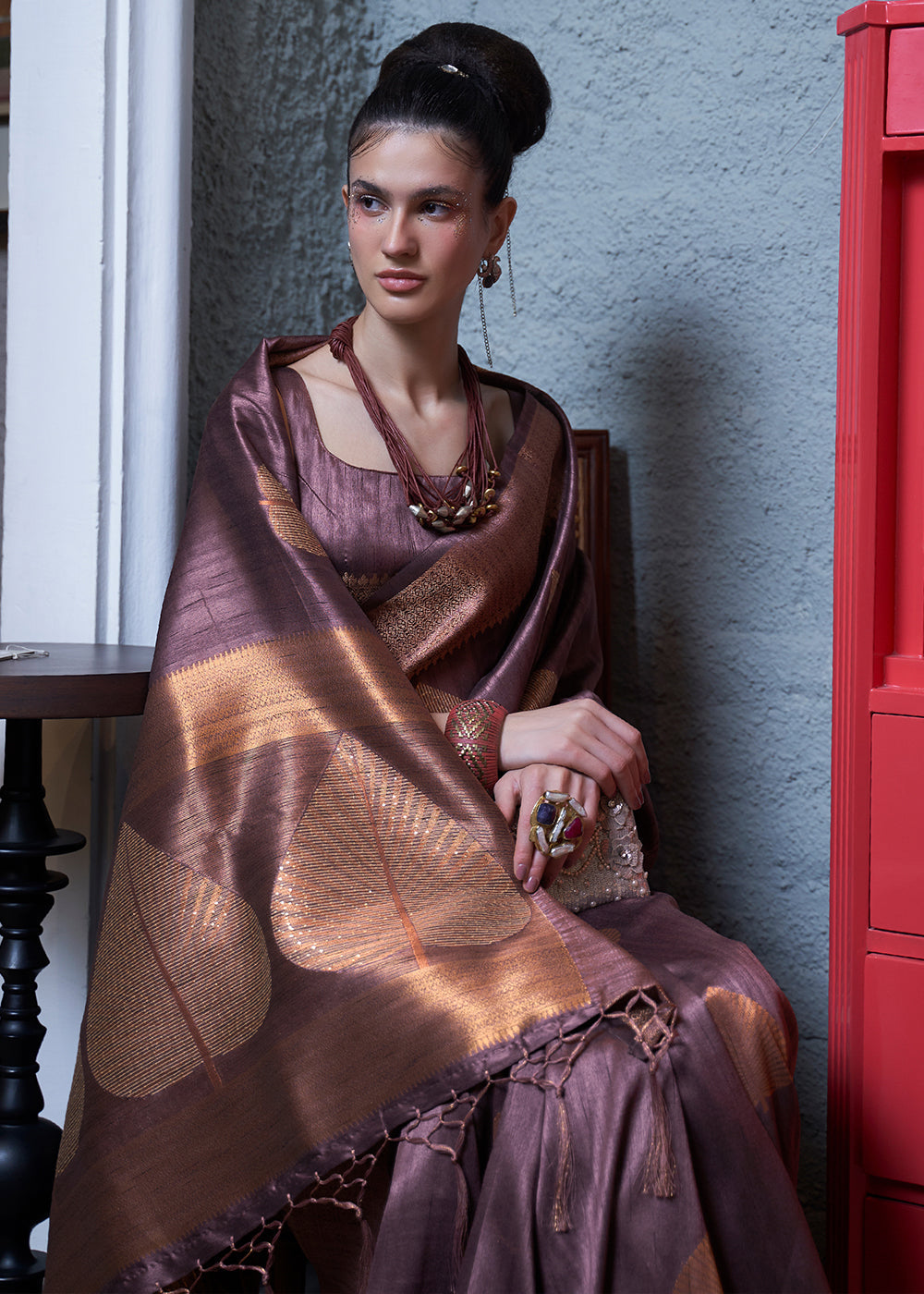 Buy MySilkLove Pharlap Purple Woven Banarasi Tussar Silk Saree Online