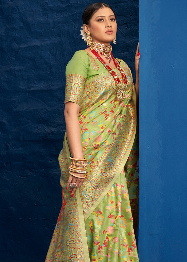 Fern Green Woven Banarasi Jamewar Saree