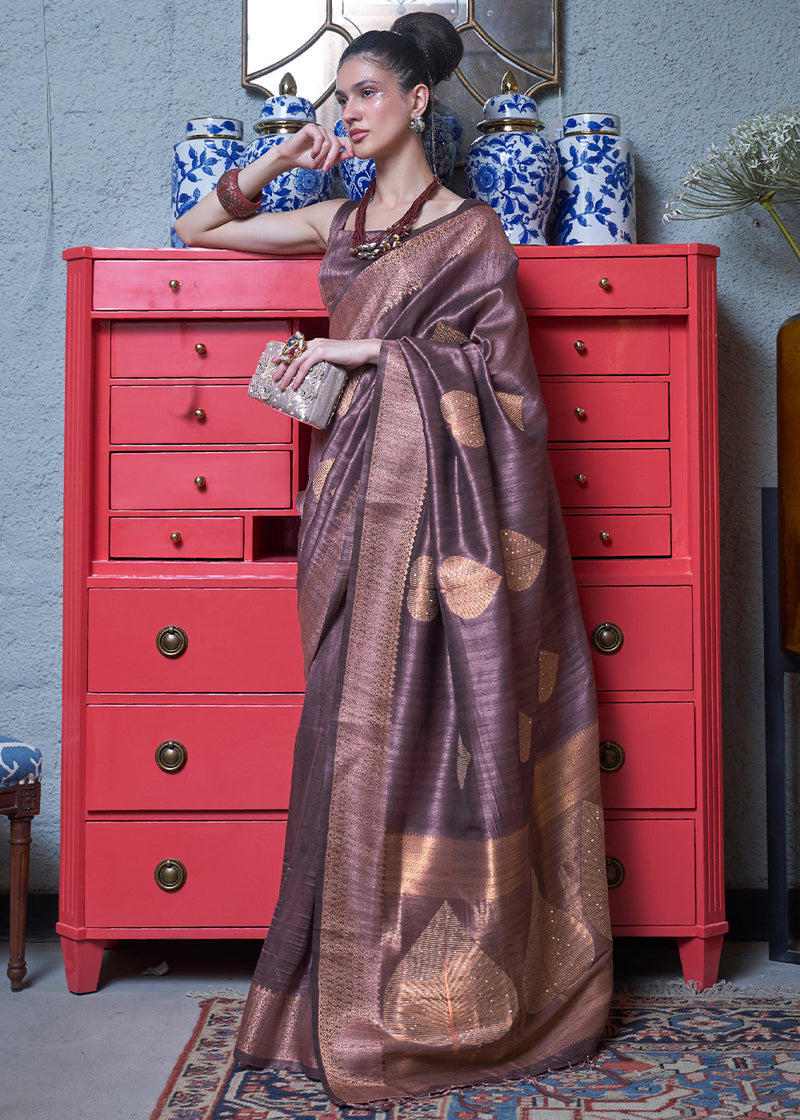 Pharlap Purple Woven Banarasi Tussar Silk Saree