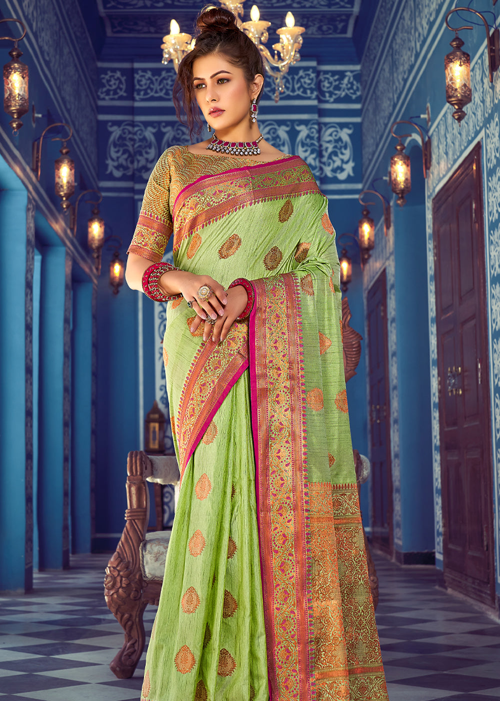 MySilkLove Sycamore Green Woven Banarasi Silk Saree