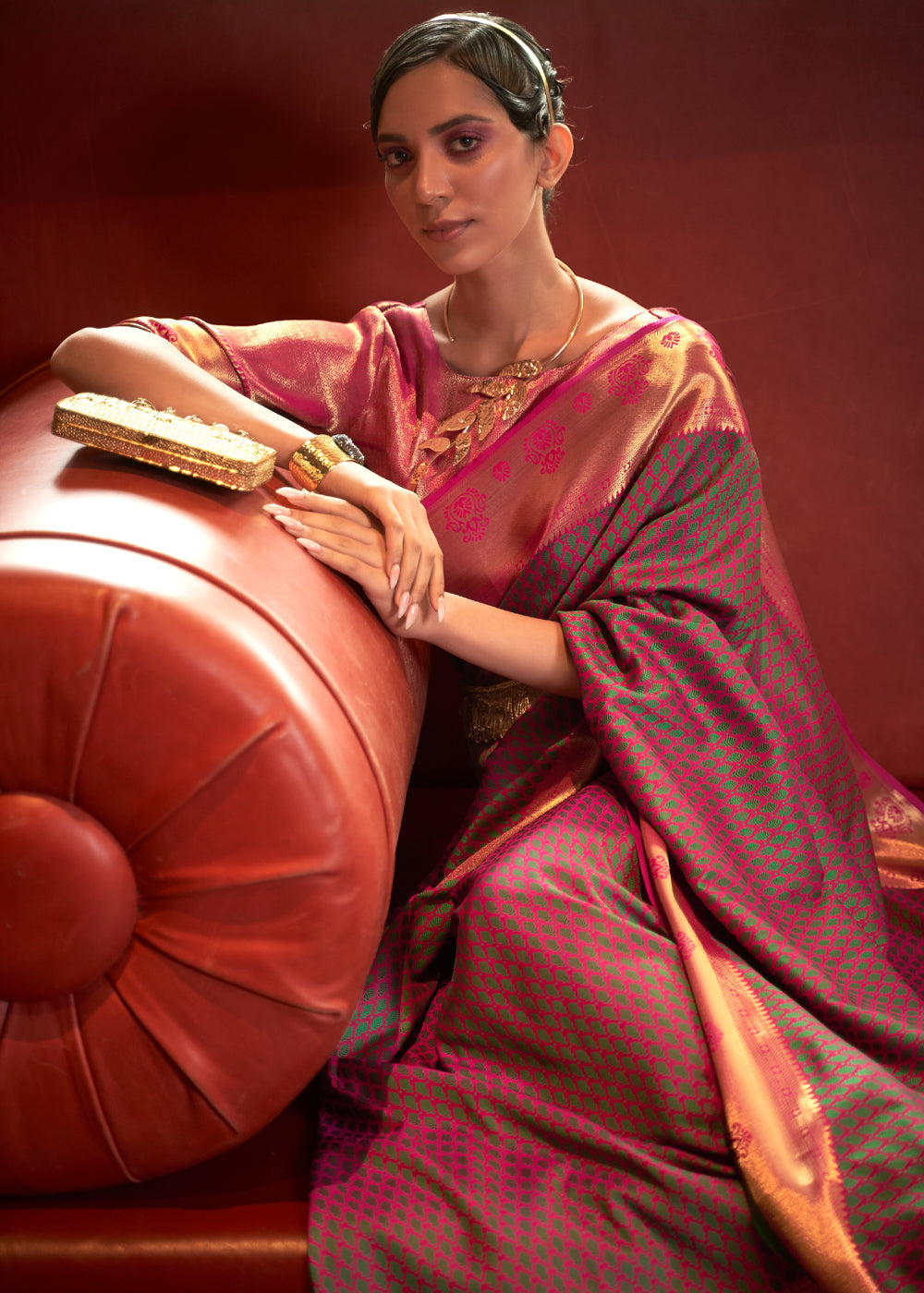 MySilkLove Brick Pink Woven Banarasi Silk Saree