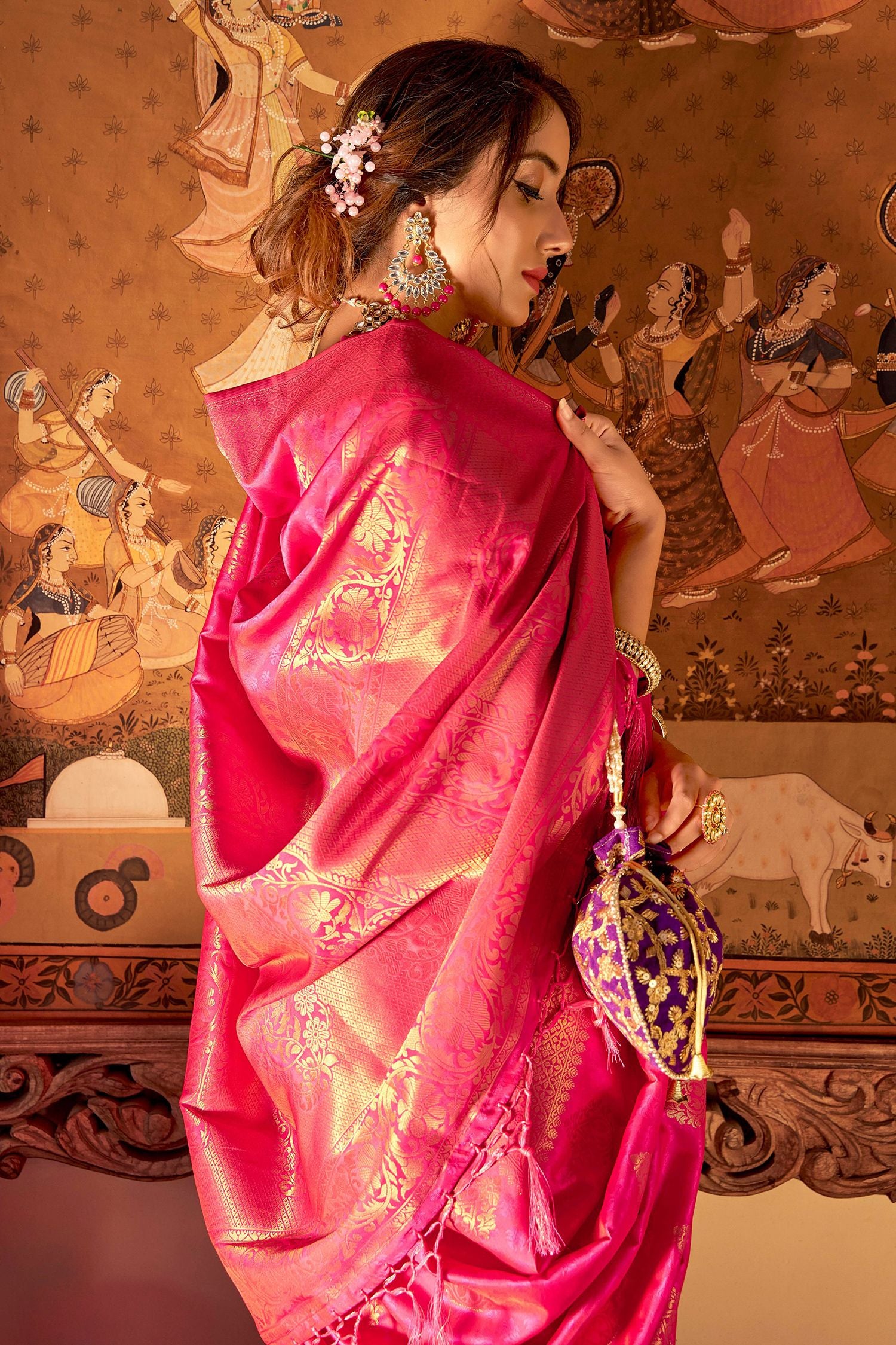 MySilkLove Wild Pink Woven Banarasi Silk Saree