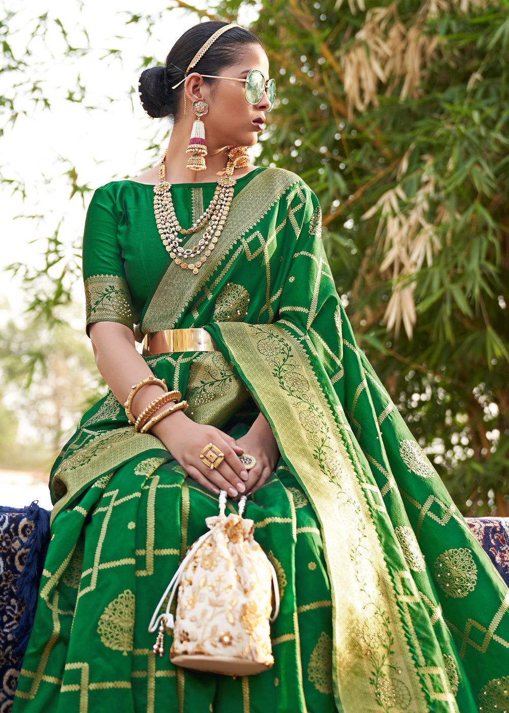 Buy MySilkLove Fun Green Woven Banarasi silk saree Online