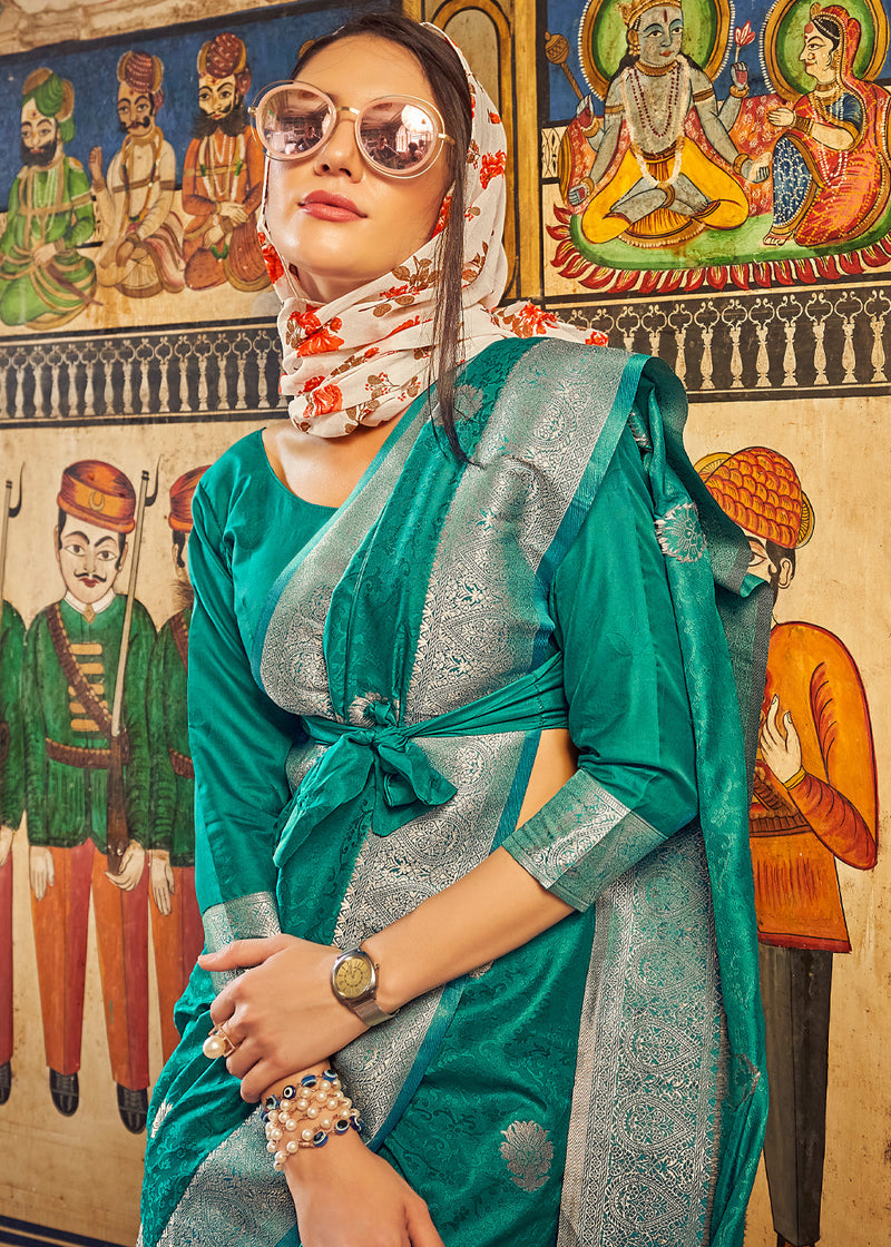 Keppel Green Banarasi Woven Silk Saree