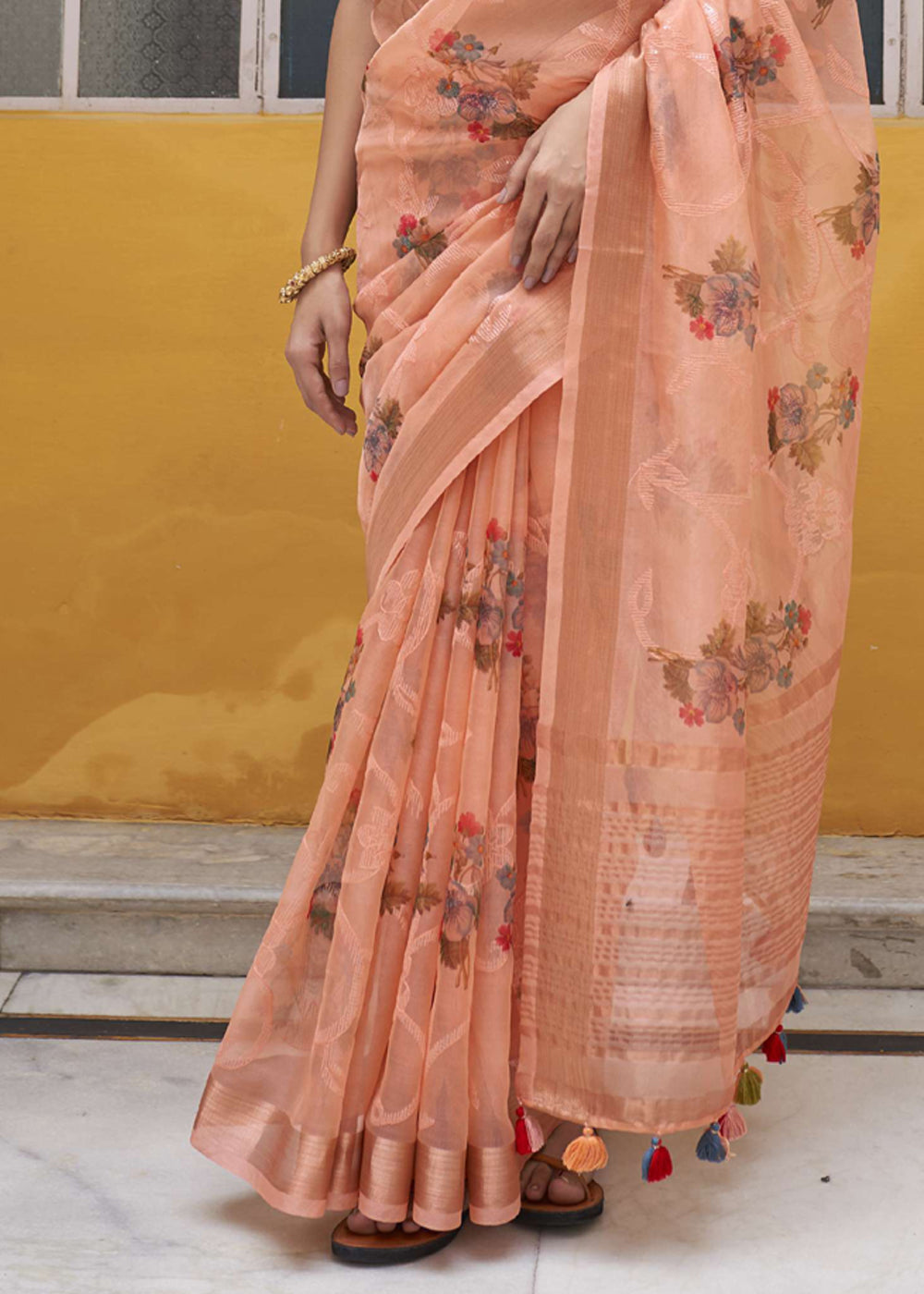 Buy MySilkLove Peach Orange Digital Print Organza Silk Saree Online