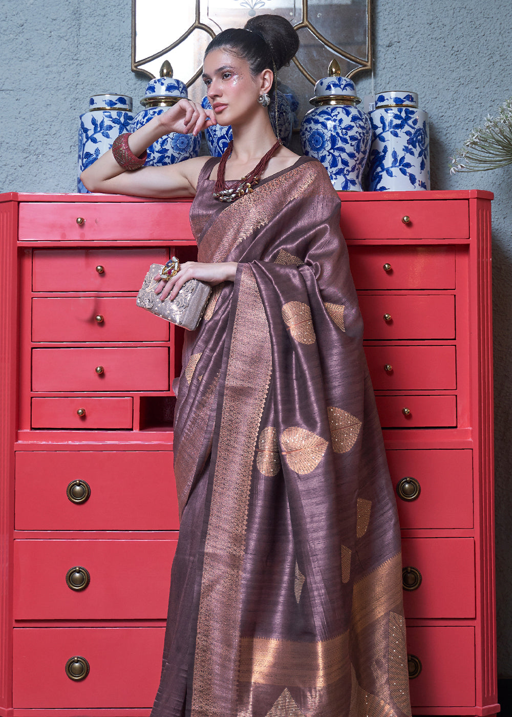 Buy MySilkLove Pharlap Purple Woven Banarasi Tussar Silk Saree Online