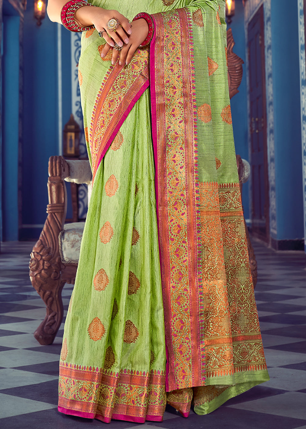 Buy MySilkLove Sycamore Green Woven Banarasi Silk Saree Online