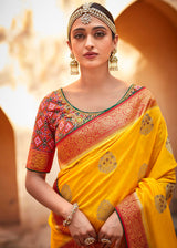 Selective Yellow Woven Patola Designer Silk Saree