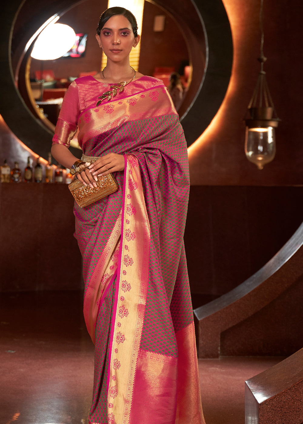 Buy MySilkLove Brick Pink Woven Banarasi Silk Saree Online