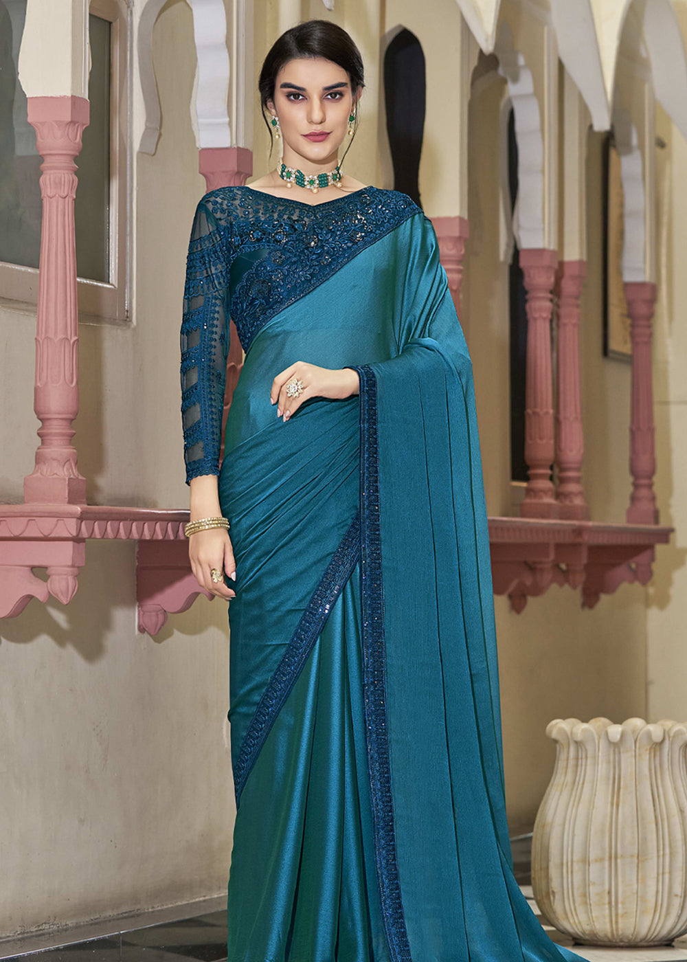 Buy MySilkLove Elm Blue Woven Designer Silk Saree Online