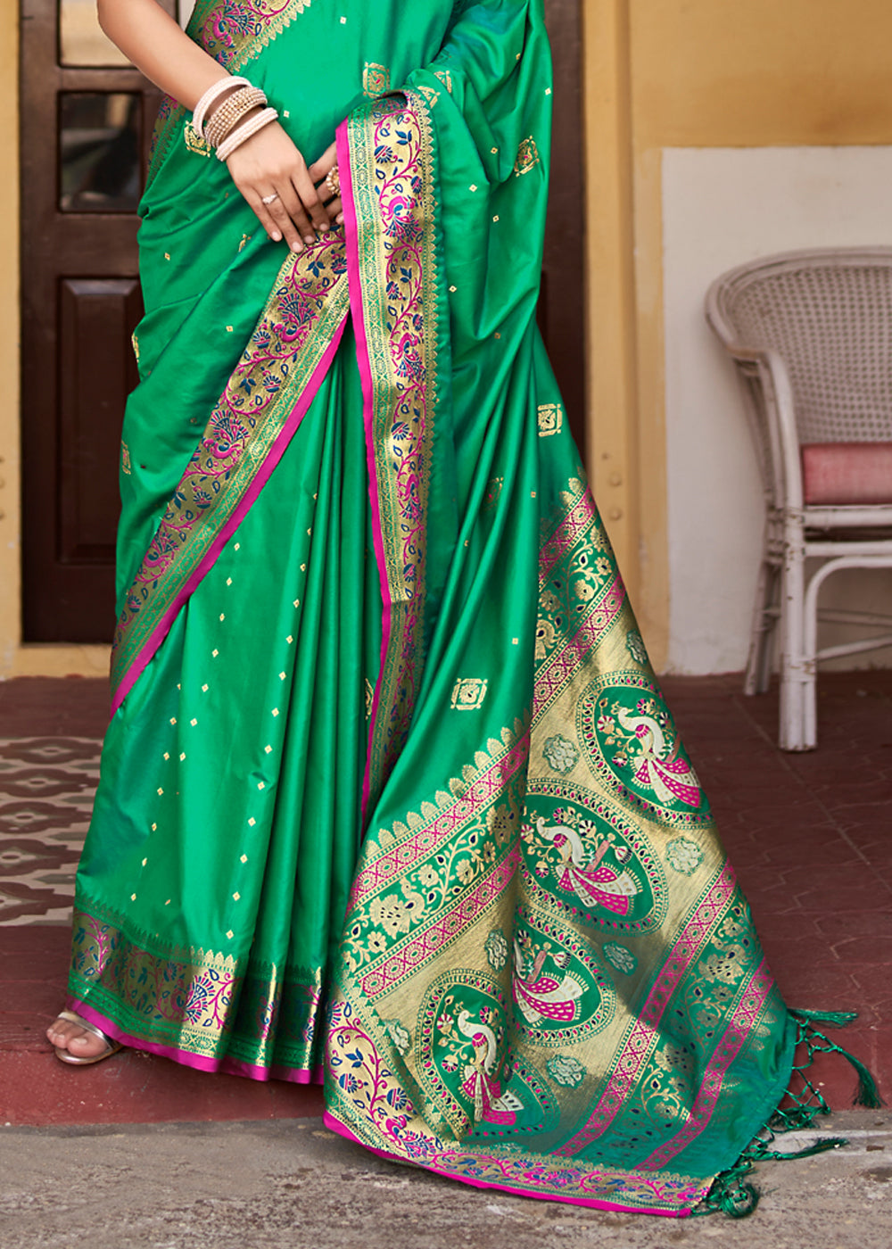 Buy MySilkLove Green Haze Banarasi Woven Soft Silk Saree Online