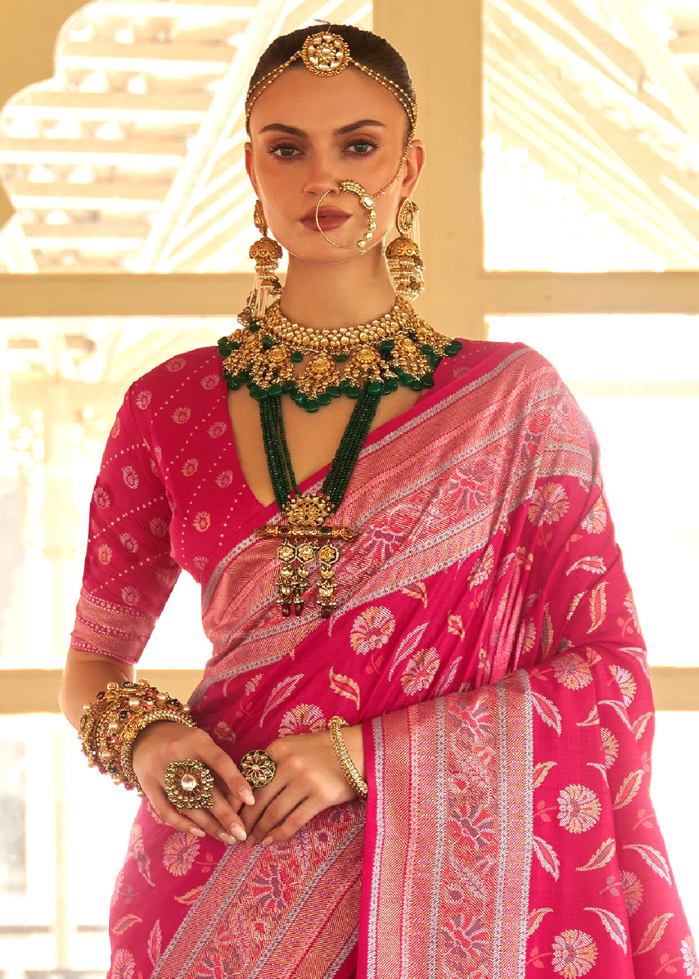 Buy MySilkLove Cherry Pink Zari Woven Banarasi Silk Saree Online