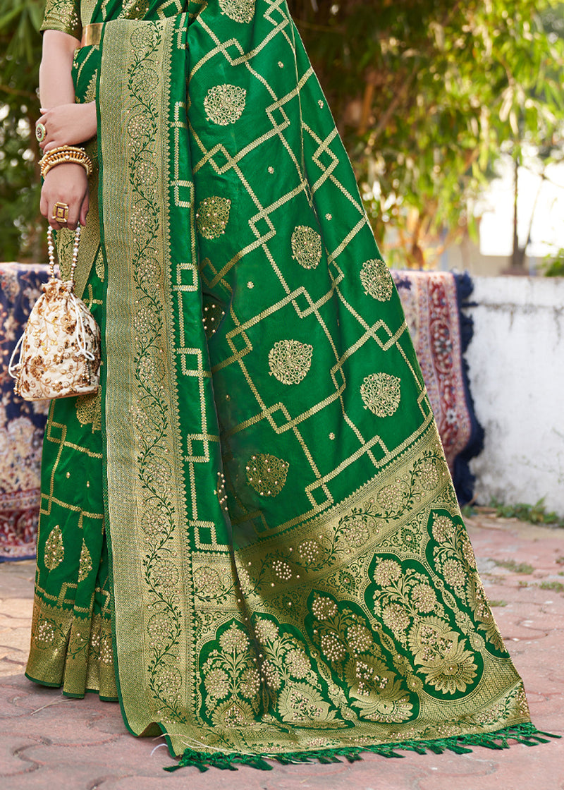 Fun Green Woven Banarasi silk saree